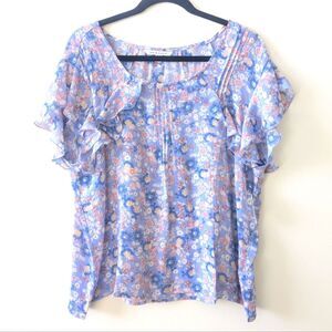 Zac & Rachel Flutter Sleeve Pleated Front Popover Top Blouse Size XL NEW